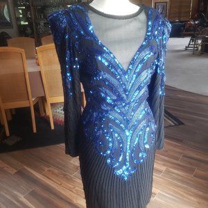 Black and Blue silk cocktail dress